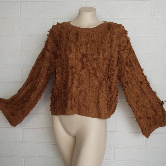 Sacred Threads Sweaters - New SACRED THREADS OS L oversized gold fringed cropped pullover sweater